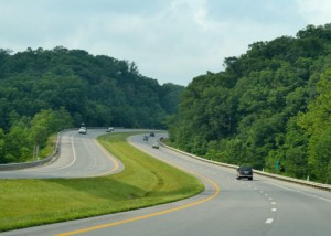 Interstate 77 surrounded by hills