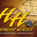 Hardwood Hereos logo surrounded with area high school logos