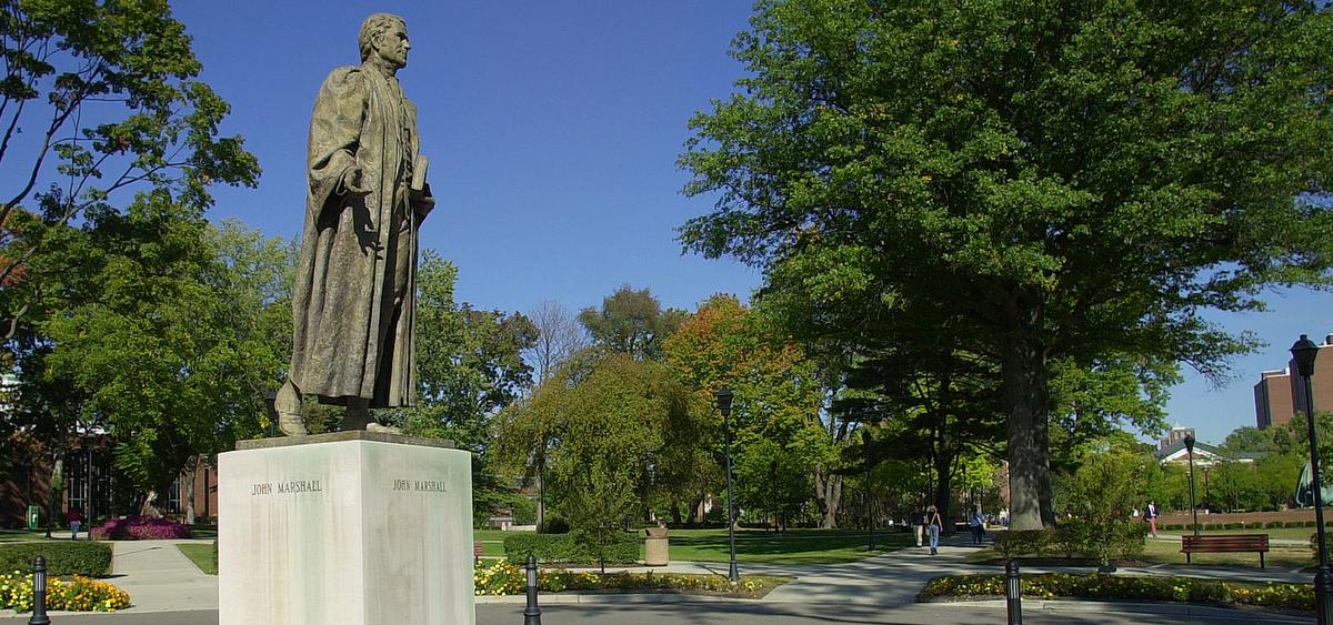 A statue of John Marshall on the campus of Marshall University