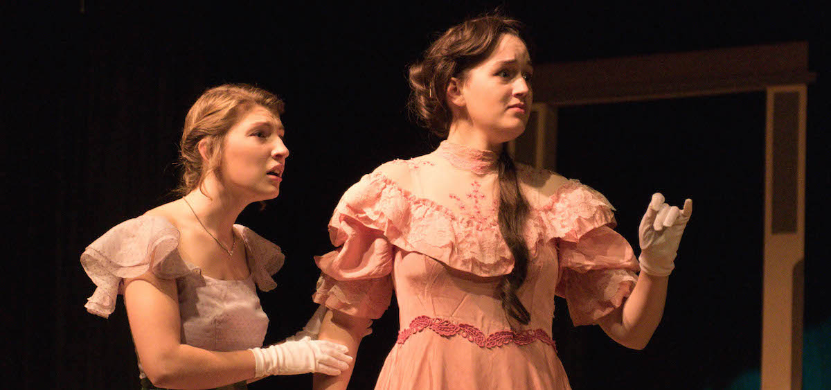 Sarah Denhart (left) and Daryl Holm star in Athens High School's production of "Charley's Aunt." (Jeffrey Zide/WOUB)