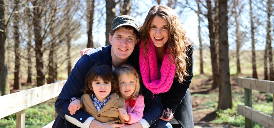 Chef Vivian Howard with husband and two children