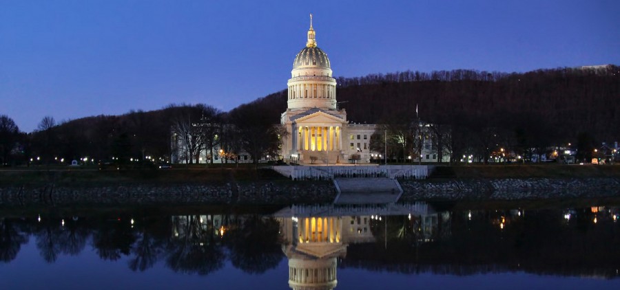 The West Virginia State Capitol at night
