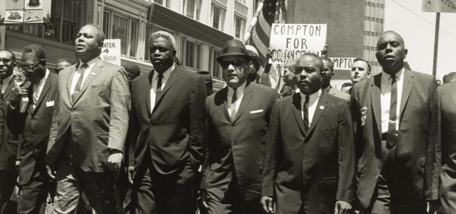 Summary: Photograph shows Jackie Robinson and others marching for civil rights in San Francisco.