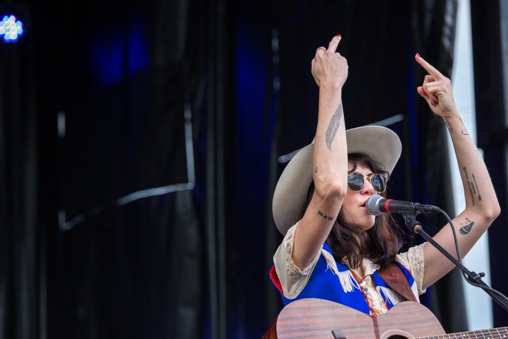 Nikki Lane, hailing from Athens, GA -- joked about rednecks and how she "doesn't hate her ex-husband THAT bad," Sunday afternoon on the Main Stage. (WOUB/Jasmine Beaubien)