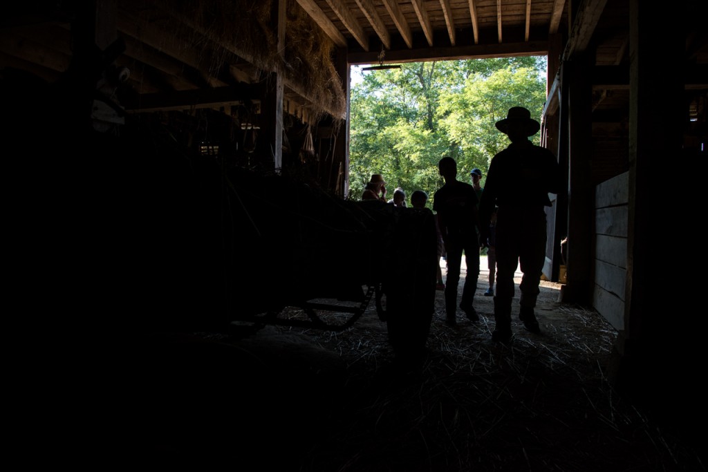 Jeremy Angstadt who has worked at Slate Run Living Historical Farm for about a year leading the group for morning chores program at Slate Run Living Historical Farm in Canal Winchester, Ohio, on September 10, 2016. (WOUB/ Carolyn Rogers)