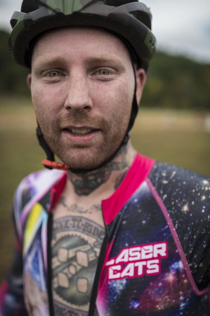 Corey Spilman, from Columbus, Ohio, poses for a portrait after a race at the Hocking River Rumble on October 1, 2016. (Michael Swensen/WOUB)