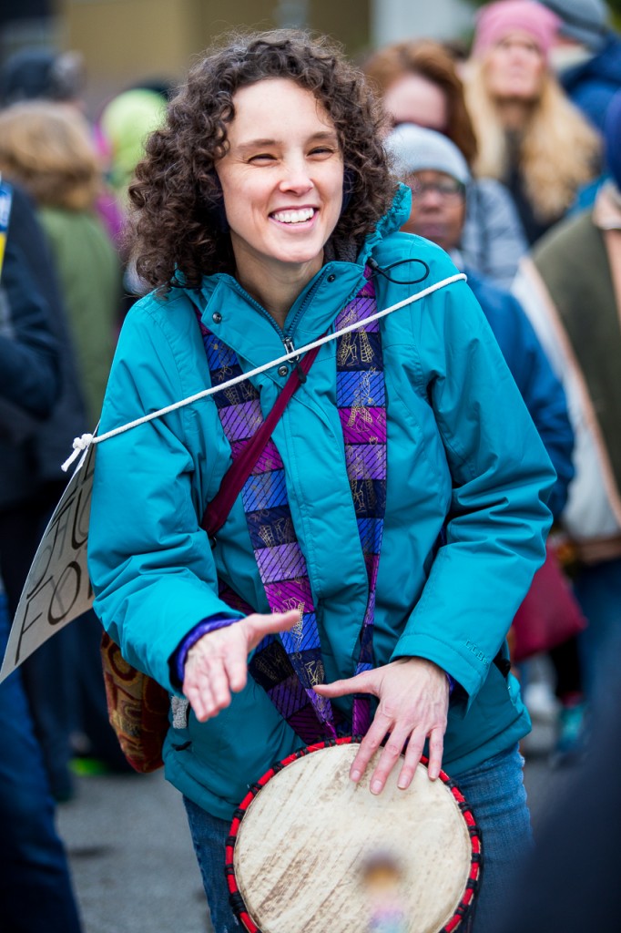 Laurie Burkland, of Columbus, Ohio,  participated in a drum circle at the WMW Ohio Sister March on January 15th, 2017 in Columbus, Ohio.