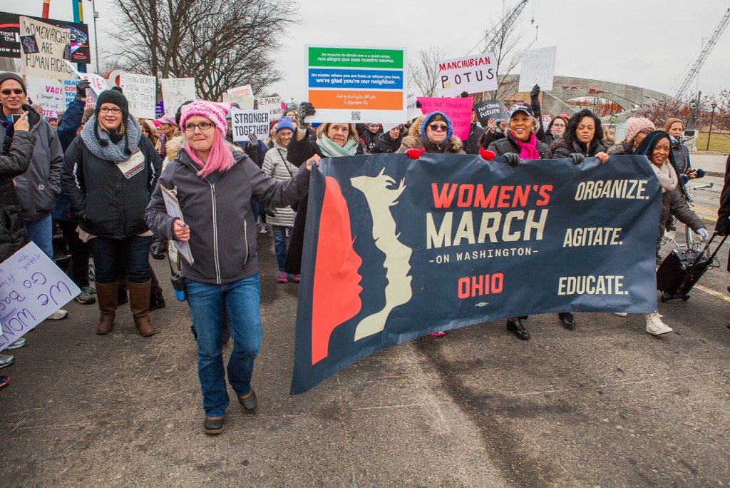 The Women's March on Washington begins in Ohio with event founders, Lindsey Marie Shriver (left) and Rhiannon Childs in Columbus, Ohio on January 15, 2017. (Erin Clark/WOUB)