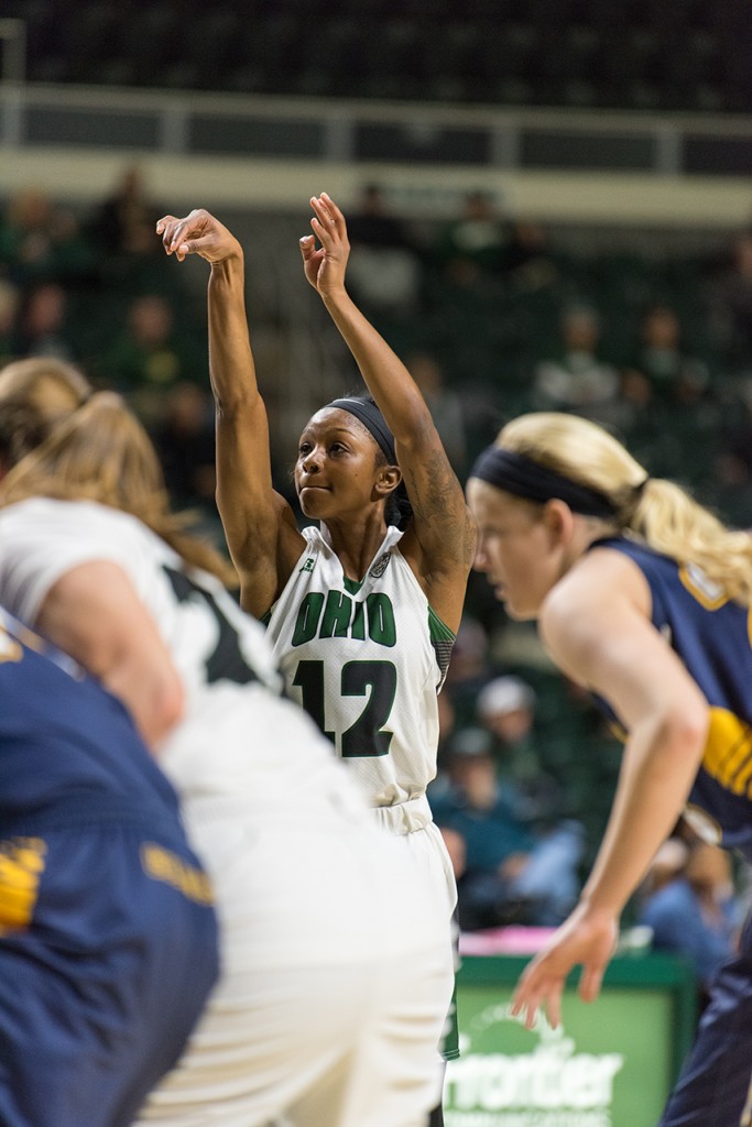 Yamonie Jenkins follows through with a free throw in the Kent State vs. Ohio University game on January 14, 2017. (Robert Green/WOUB)