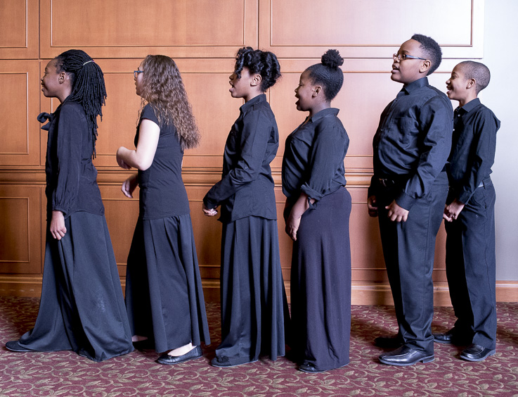 Members of the Baltimore Singing Sensation Youth Choir wait outside of Baker Center Ballroom to perform at the Martin Luther King Jr. Brunch on January 16, 2017. (Camille Fine/WOUB)