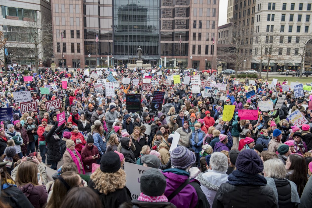 More than 3,000 people participated in the WMW Ohio Sister March, a peaceful rally in downtown Columbus, Ohio on January 15, 2017. (Margo Sabec/WOUB)