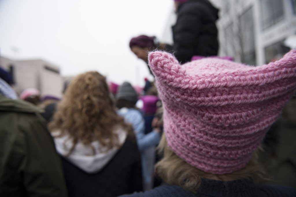 Pink pussy hats spotted the landscape at the Women’s March on Washington on January 21, 2017. (Margo Sabec/WOUB)