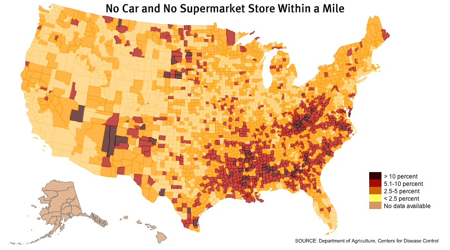 Map of food deserts in the U.S. 
