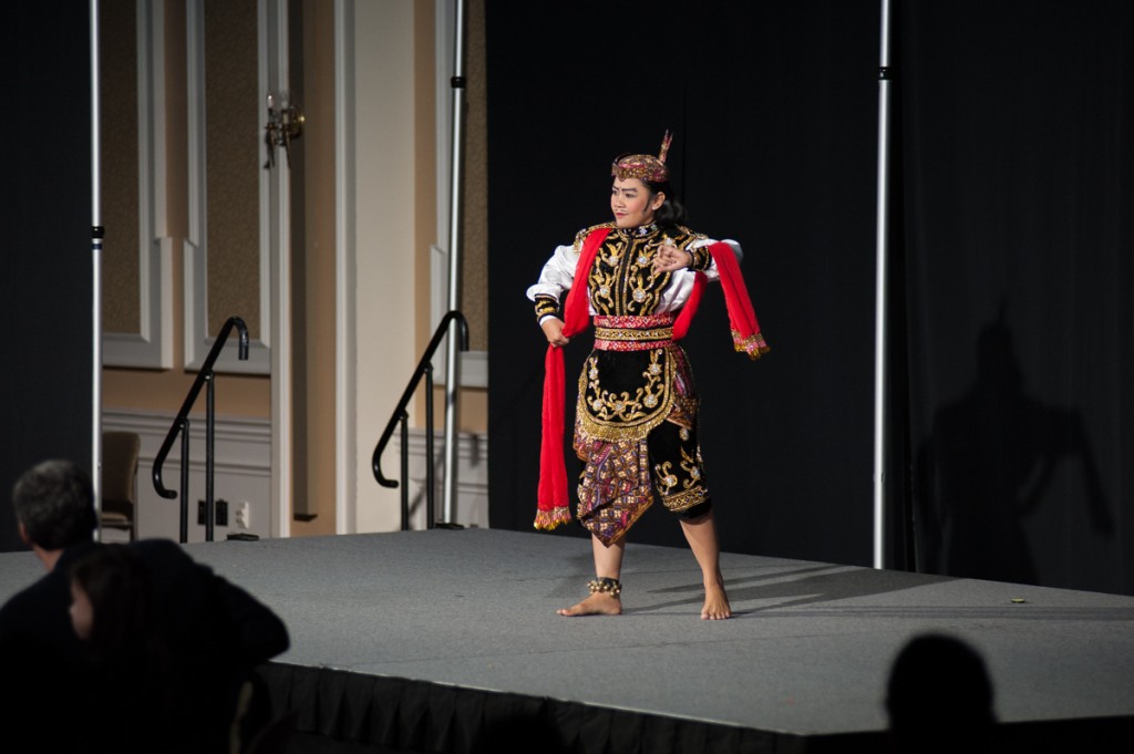 February 12, 2017—Athens, Ohio—Ika Putri, a Fulbright doctoral student from The University of Illinois at Urbana Champaign, executes the Remo Dance. Originating in Java, Indonesia, the dance tells the story of a prince in battle, and is often performed to welcome guests.