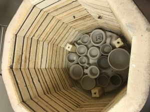Pottery ready to be fired in the kiln at the Dairy Barn. 