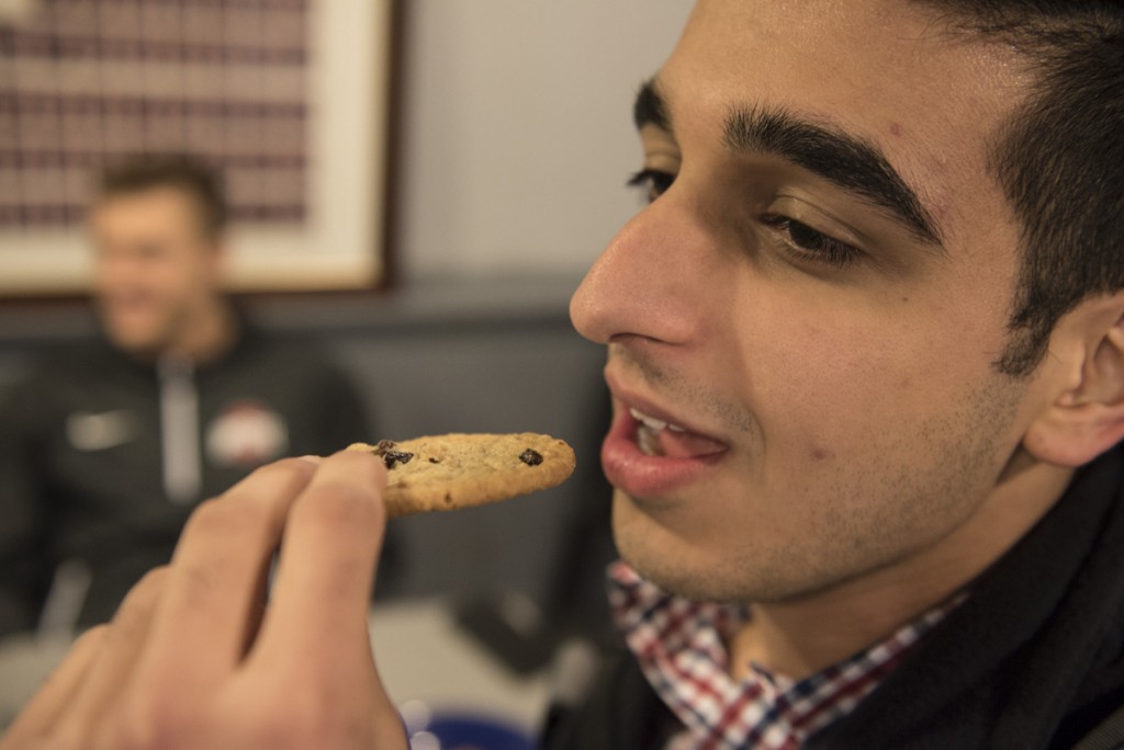 Nick’s fraternity brother Raj Nanavaty playfully teases Nick, who is on a very strict competition diet, by eating a cookie in front of him. “Out of a 150-member fraternity, Nick is the person to go to for any nutrition advice. He is the ultimate role model in SigEp and there is no member that represents us better,” said Nanavaty. (Robert McGraw/WOUB)