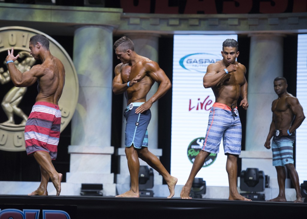 During the first call outs, Nick battles with other contestants in the Arnold Amateur Men’s Physique class A division. (Robert McGraw/WOUB) 