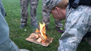 Cadets learn how to start a fire during the annual MOBEX training on Friday March 31, 2017.