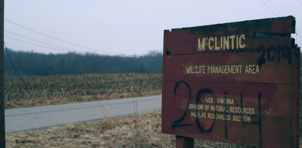 A shot of the sign indicating the location of the "TNT area," a former munitions plant, where the Mothman was sighted again and again 1966-1967. (youtube.com)