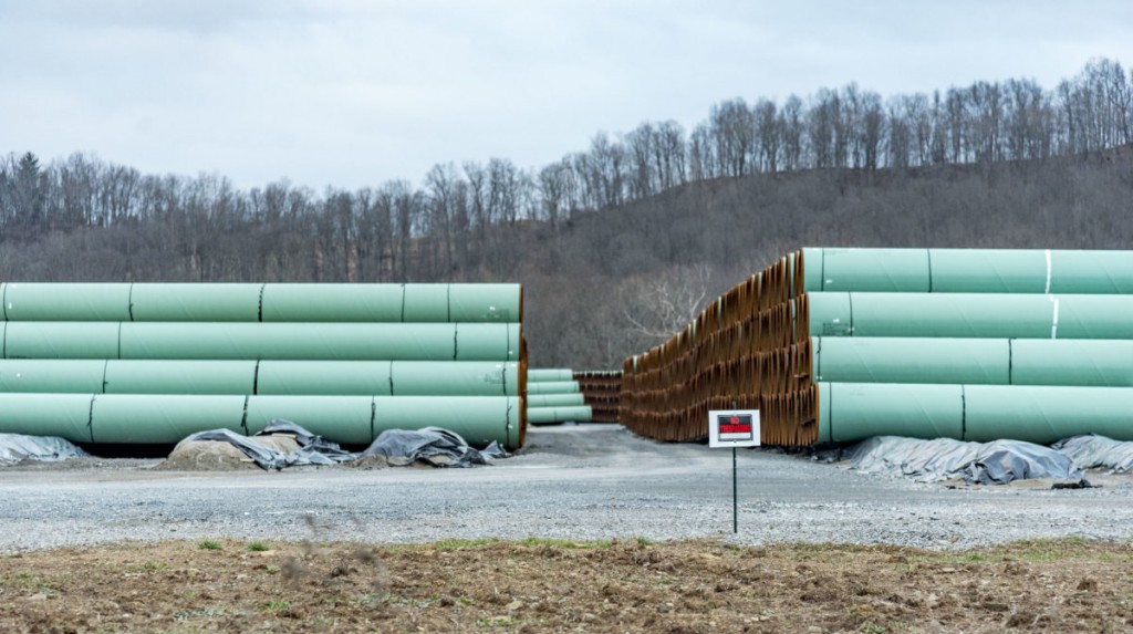 Pipeline awaits installation in a natural gas project. (Jesse Wright/ WVPB)