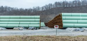 Pipeline awaits installation in a natural gas project.