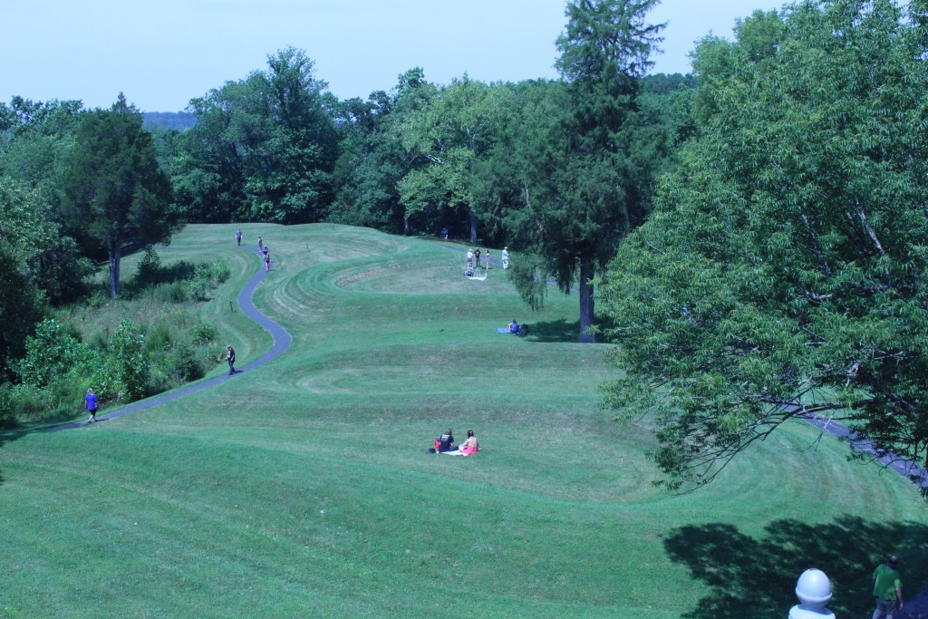 Overlooking the Great Serpent Mound, one could see groups of people camping out among the ancient structure's coils. (WOUB/Emily Votaw) 