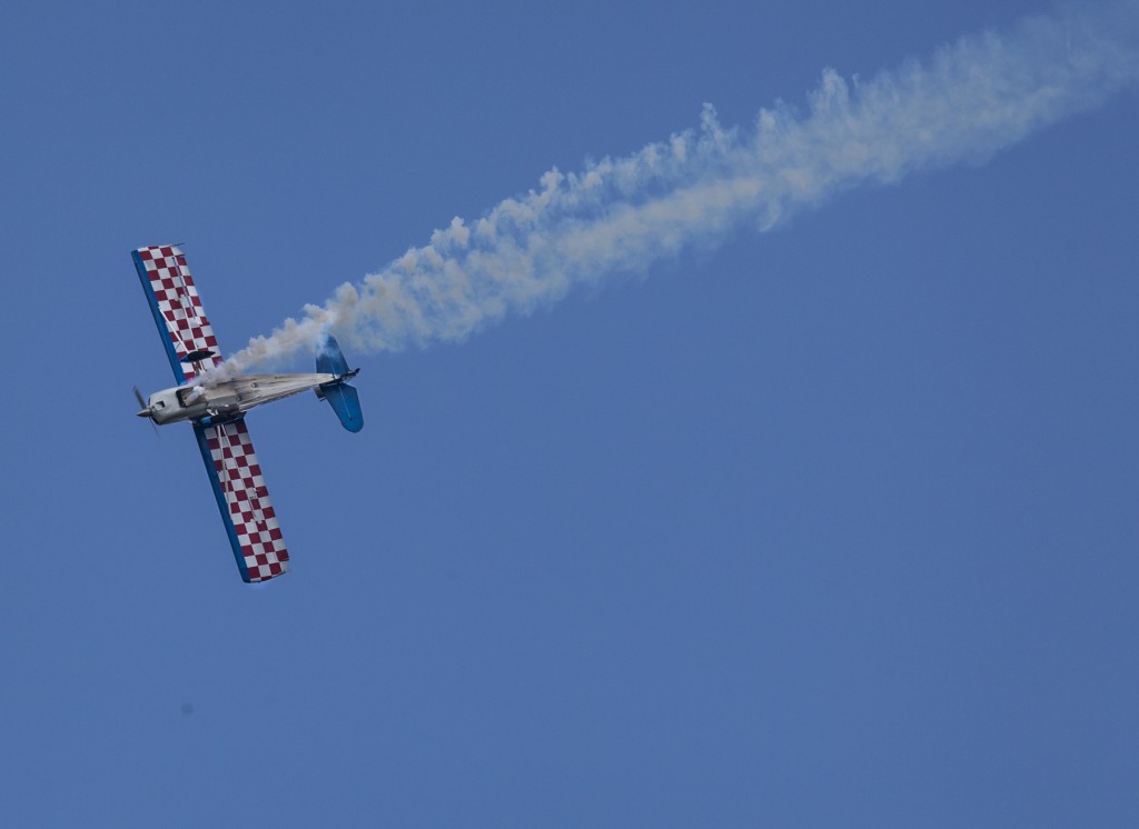 An airplane performs acrobatic tricks during the Vinton County Air Show on Sunday, September 17, 2017. (Erin Clark/WOUB)