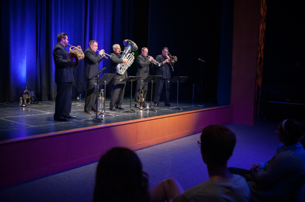 The Boston Brass performs in the Baker Student Center Theater on Tuesday, Sept. 12, 2017. (Drake Withers / WOUB)