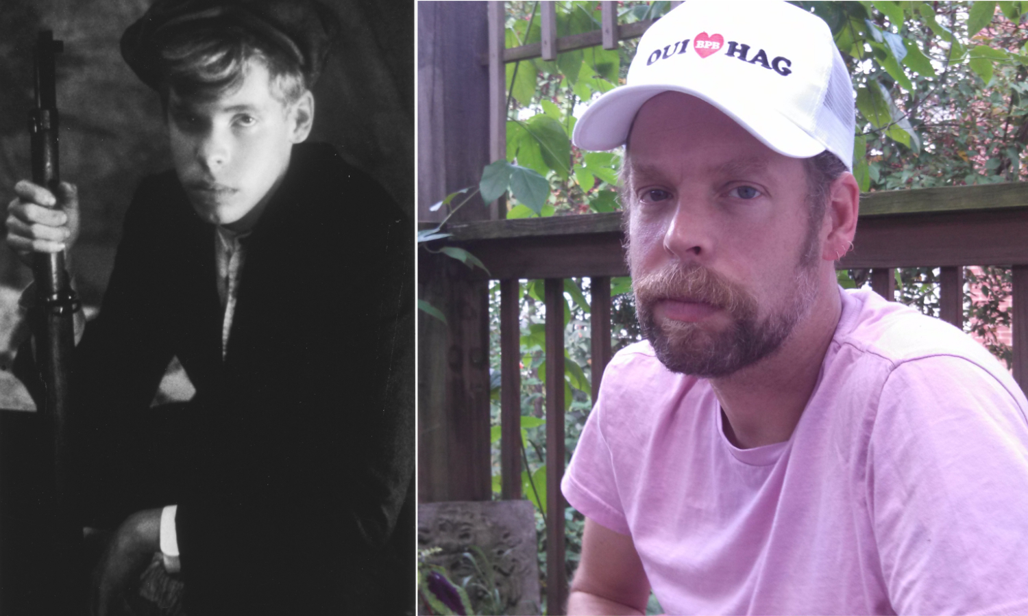 Left: Will Oldham played the preacher in the 1987 film “Matewan.” Right: Today, Oldham lives in Louisville, Kentucky with his wife. (Matewan film promo; Jeff Young)