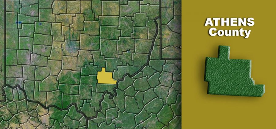 Athens County highlighted on a map