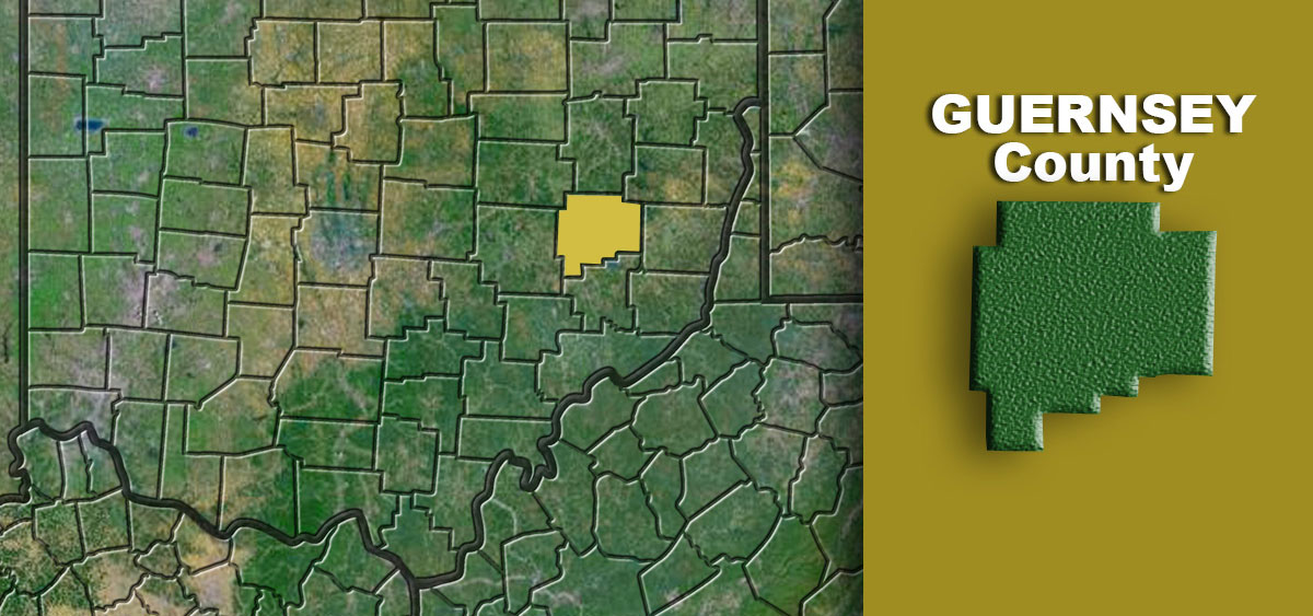 Guernsey County highlighted on a map
