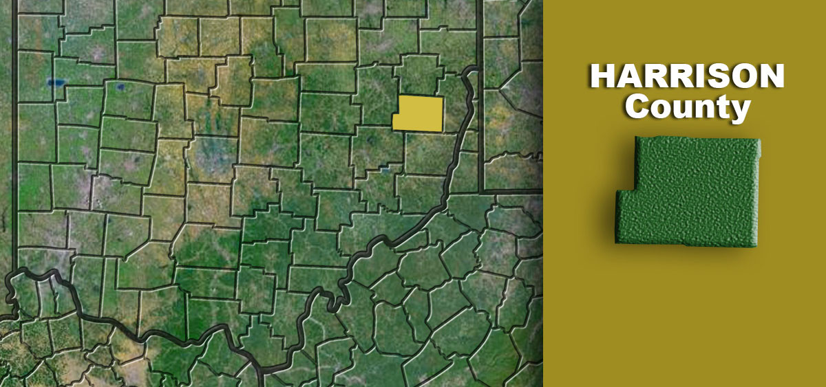 Harrison County highlighted on a map