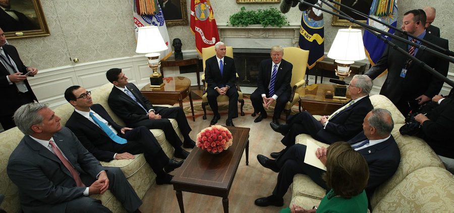 President Trump meets with congressional leaders in the Oval Office at the White House on Sept. 6. The deadline to fund the government and raise the debt ceiling is coming up on Dec. 8.