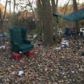 Homeless veterans and other homless people live in this encampment near the Saratoga Springs, New York train station.