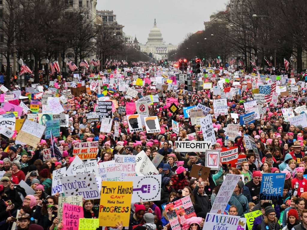 Hundreds of thousands march down Pennsylvania Avenue during the Women's March in Washington, D.C., on Jan. 21.