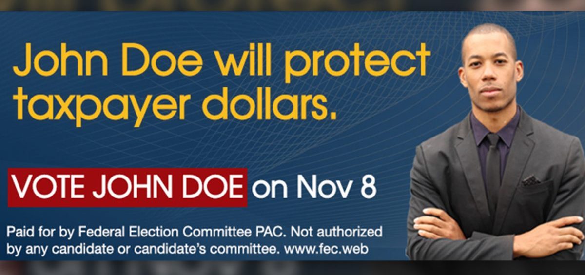 Example of a FEC disclaimer proposal placed on a sample ad. The campaign finance agency is considering new disclosure rules for online political ads.