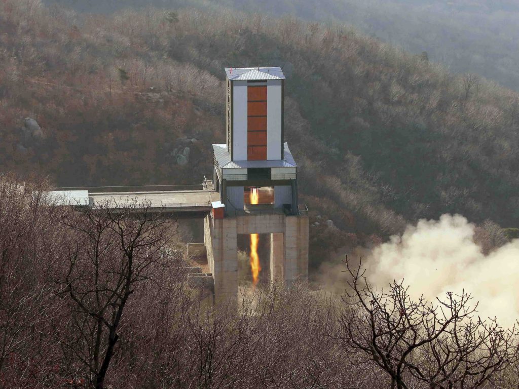 North Korea's missile stands are essentially large blocks of concrete and steel designed to hold rocket engines in place during test firing.