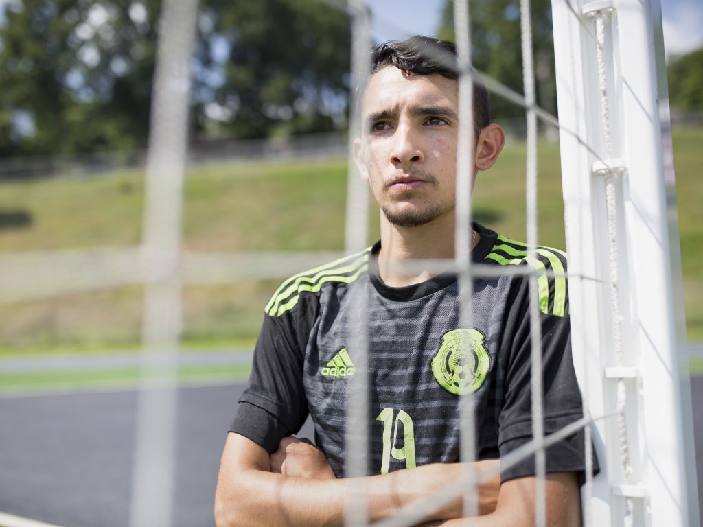 Ricardo Osuna, who graduated from Galax High School this spring, stands in the goal at the high school field.