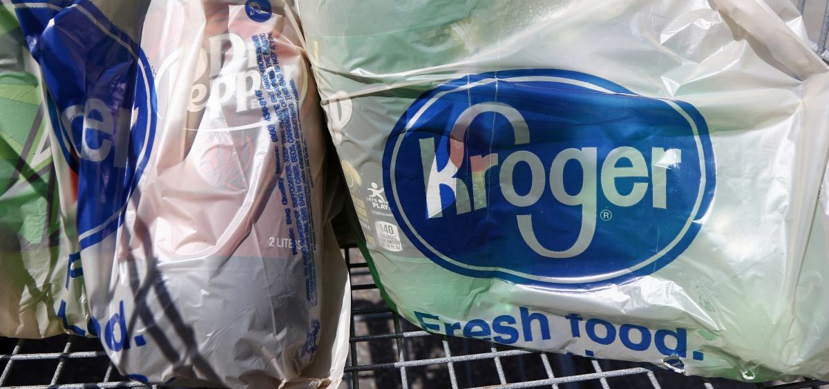 Single-use plastic bags like these are going to be phased out from Kroger grocery stores.