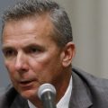 Ohio State football coach Urban Meyer makes a statement during a news conference in Columbus, Ohio on Wednesday.