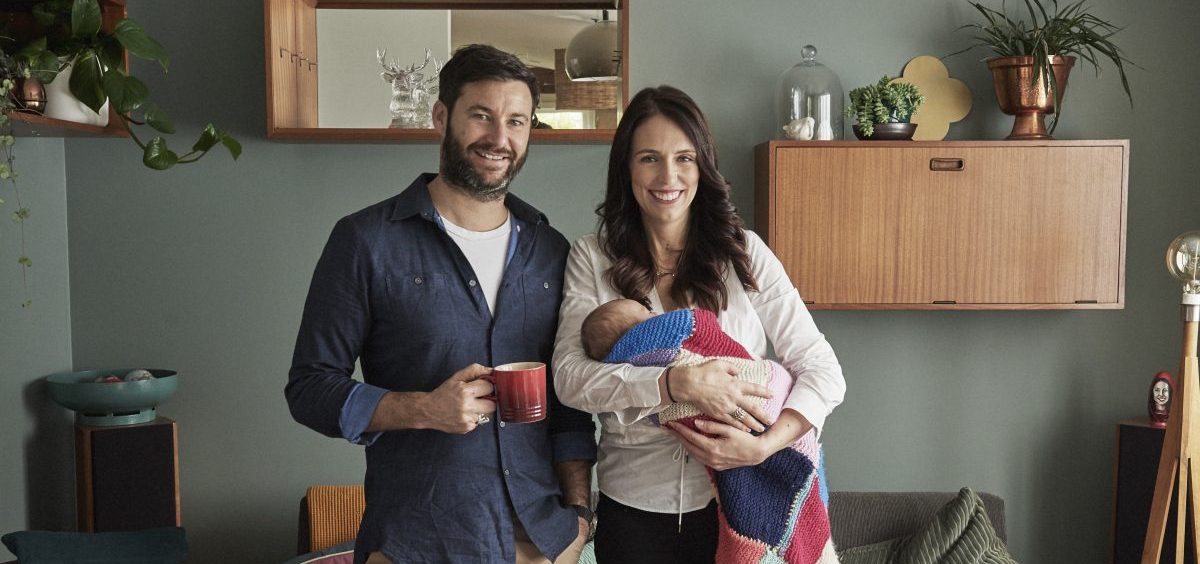 Prime Minister Jacinda Ardern and partner Clarke Gayford pose with their baby daughter Neve Gayford at their home on Thursday in Auckland, New Zealand.