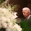 Former Vice President Joe Biden prepares to speak at a ceremony for John McCain at North Phoenix Baptist Church on Thursday.