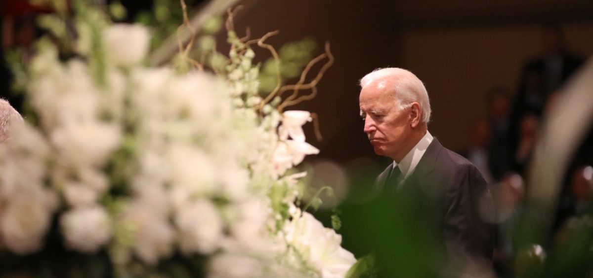 Former Vice President Joe Biden prepares to speak at a ceremony for John McCain at North Phoenix Baptist Church on Thursday.