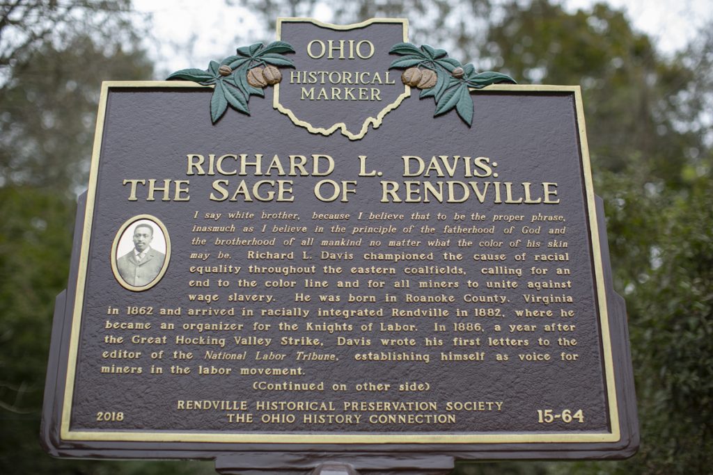 The new historical marker commemorating African-American Labor Organizer Richard L. Davis in Rendville, Ohio, on Saturday, September 2, 2018. (Haldan Kirsch/WOUB)