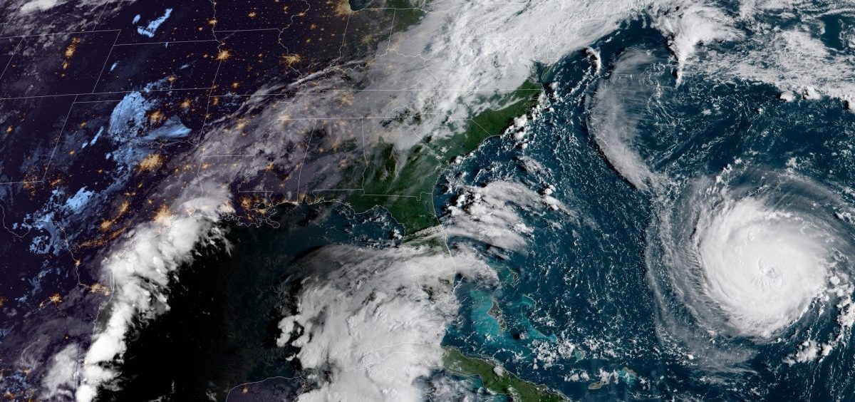 A satellite image shows Hurricane Florence bearing toward the coast of North Carolina. The storm is predicted to make landfall as a major hurricane late this week.