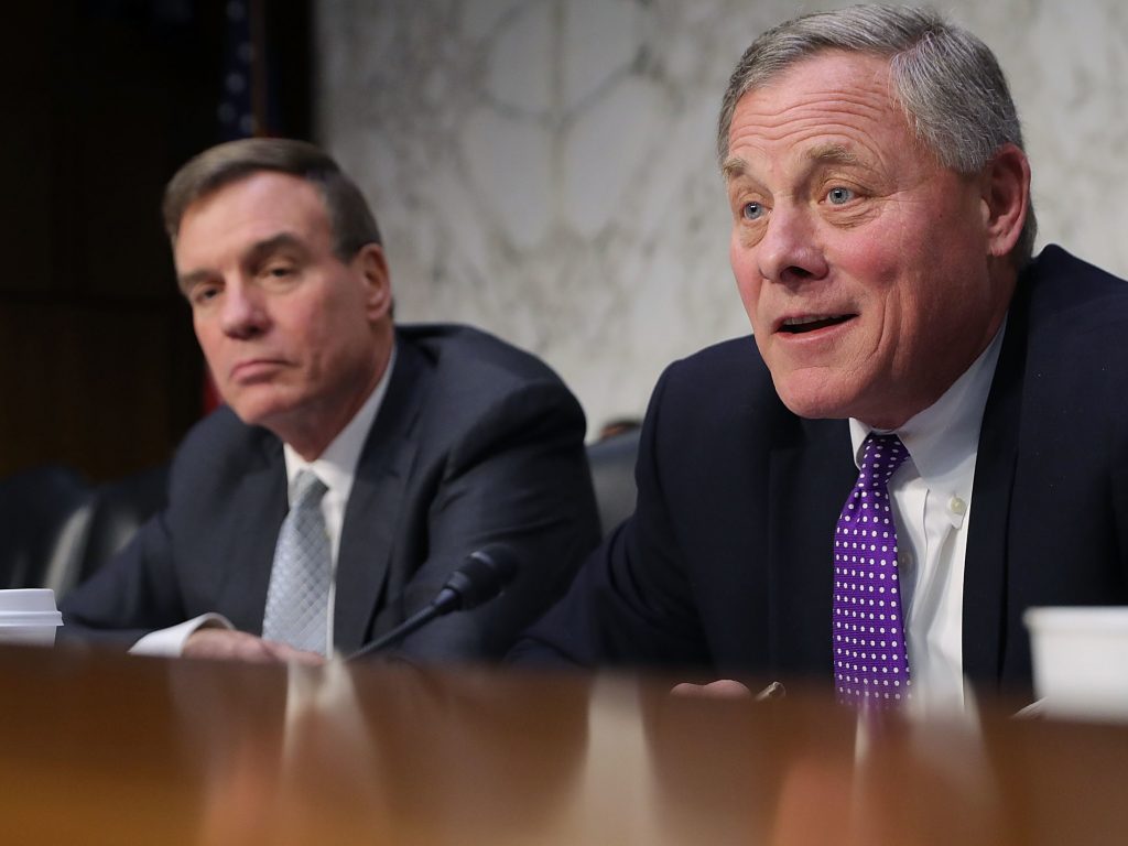 Senate intelligence committee ranking member Mark Warner, D-Va. (left), and Chairman Richard Burr, R-N.C. want answers from top leaders of Big Tech.