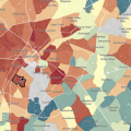 This map, a screenshot from The Opportunity Atlas, shows household income in 2014-2015 for African-Americans born between 1978 and 1983 to low-income parents. Sedgefield Middle School is in a part of Charlotte where blacks who grew up in low-income households tended to stay low-income.