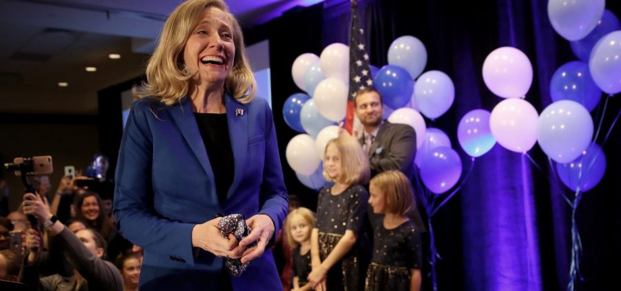 Abigail Spanberger, Democratic candidate for Virginia's 7th District in the U.S. House of Representatives, thanks supporters at an election night rally. Spanberger declared victory over Republican incumbent Dave Brat.