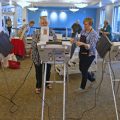 Poll workers set up voting machines for early voting in Provo, Utah, in 2016.