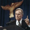 George H.W. Bush, the 41st president of the United States, speaks at a fundraiser in Dallas in 1991.